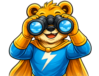EB Maskottchen mit Fernglas vor den Augen